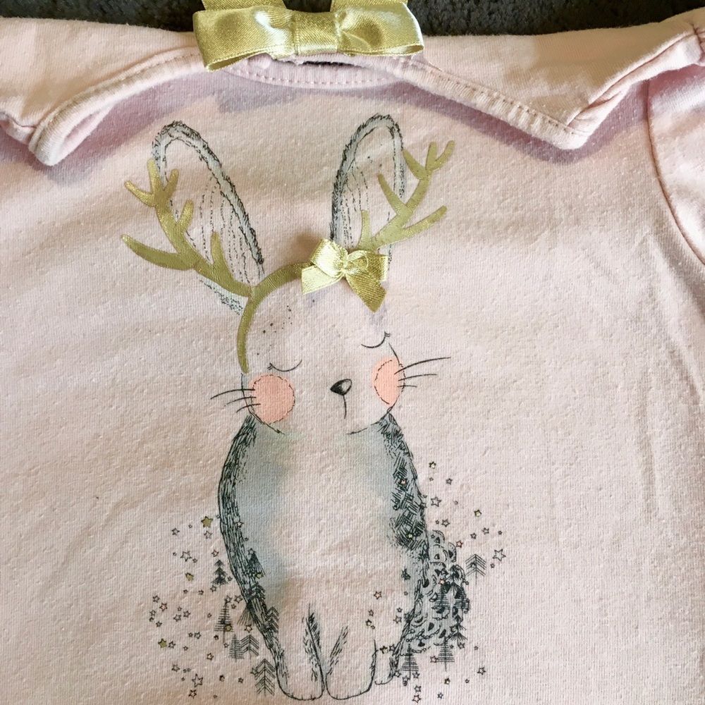 Pink Bunny Reindeer Graphic Long Sleeve Tee